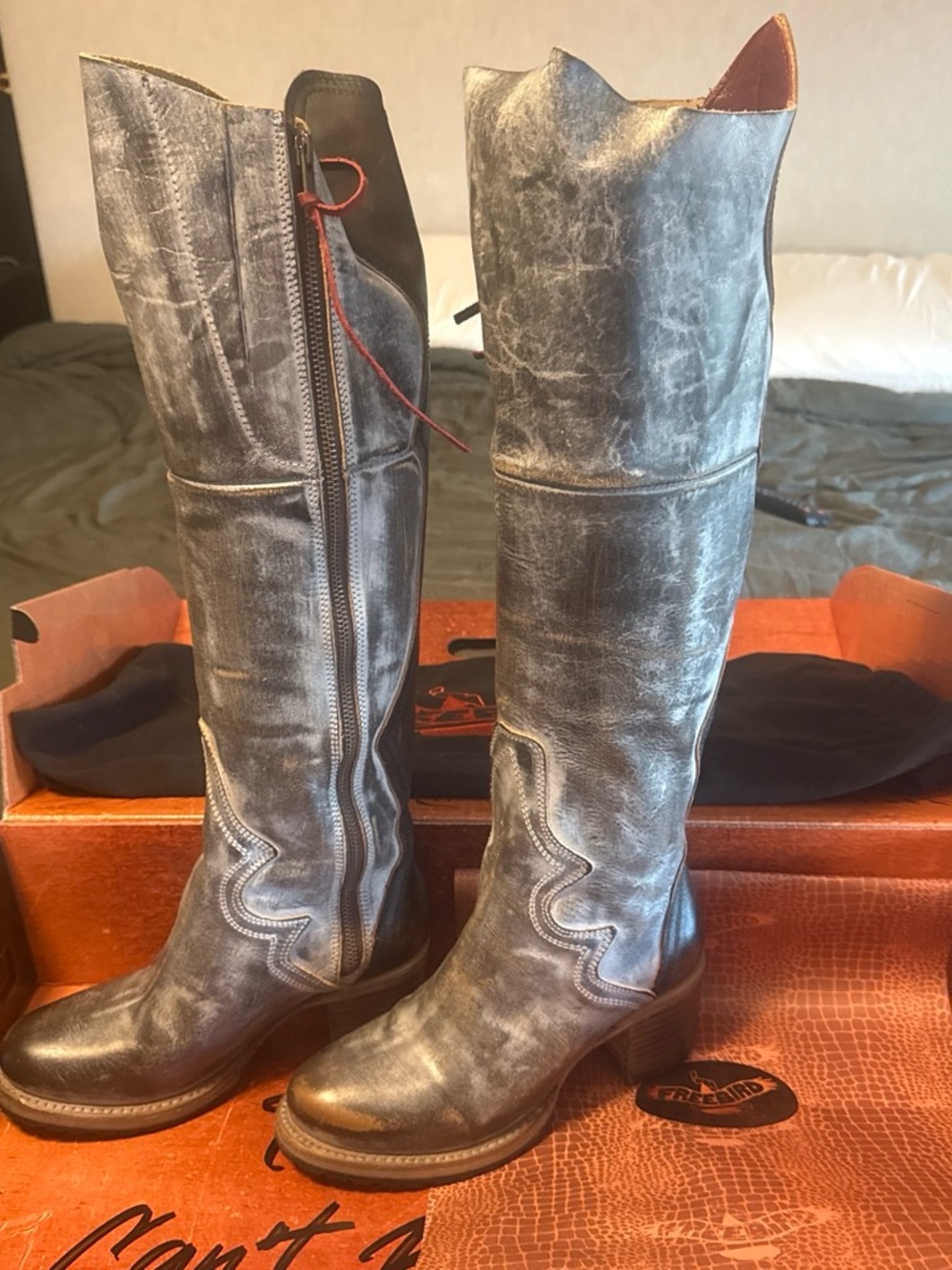 Freebird by Steven Distressed Gray Over-the-Knee Western Boots